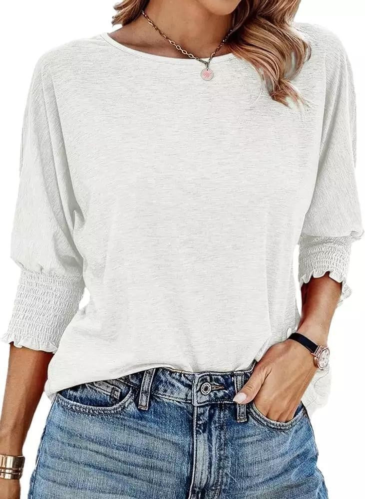 Fashionable loose-fitting round collar and cuff long T-shirt