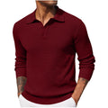 Long-sleeved V-neck button-down polo shirt