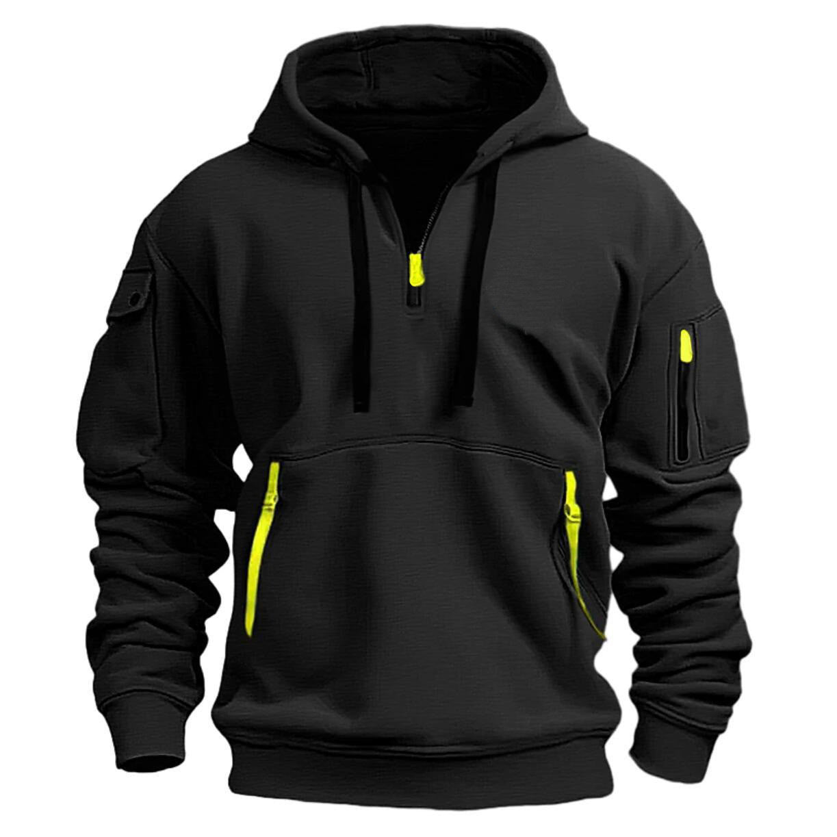 Zippered hooded sweatshirt with multiple pockets, men's sports casual jacket