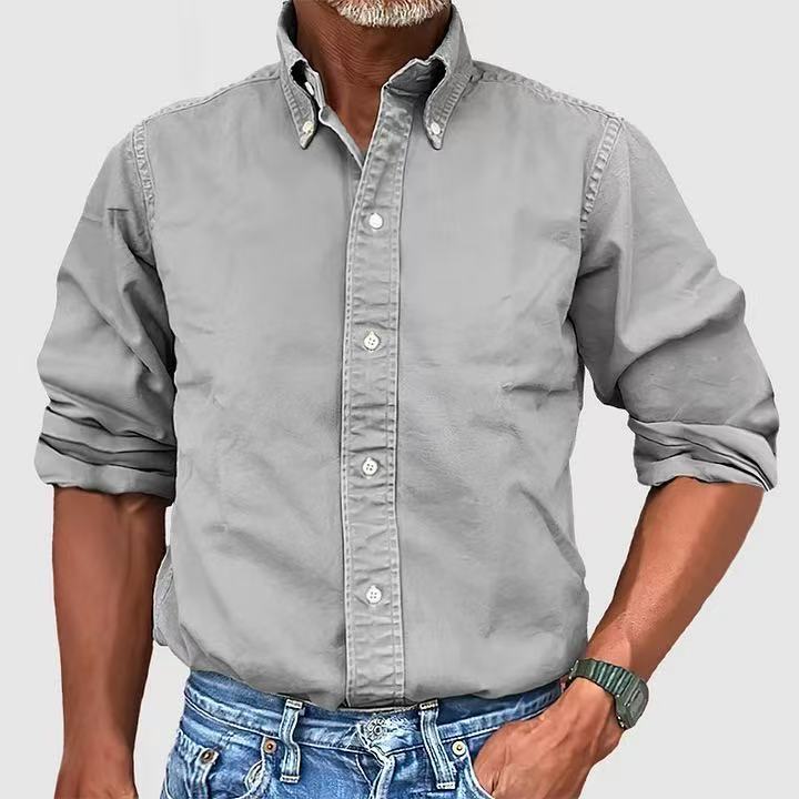 Urban versatile shirt with collar and buttons, solid color