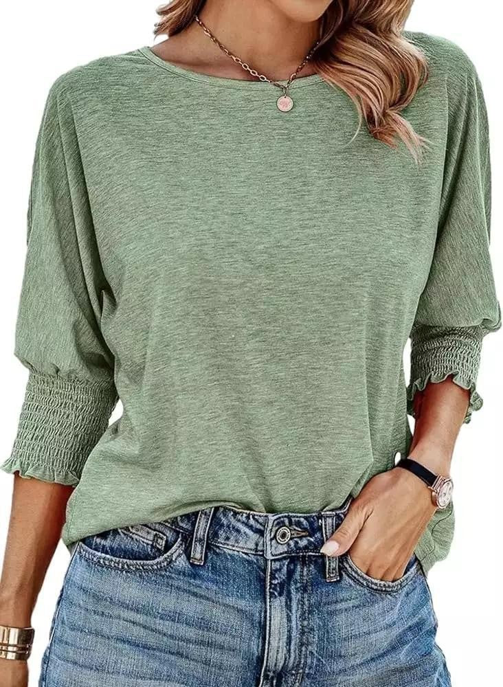 Fashionable loose-fitting round collar and cuff long T-shirt