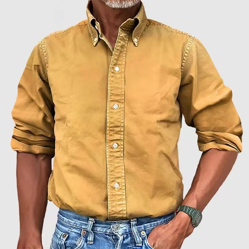 Urban versatile shirt with collar and buttons, solid color