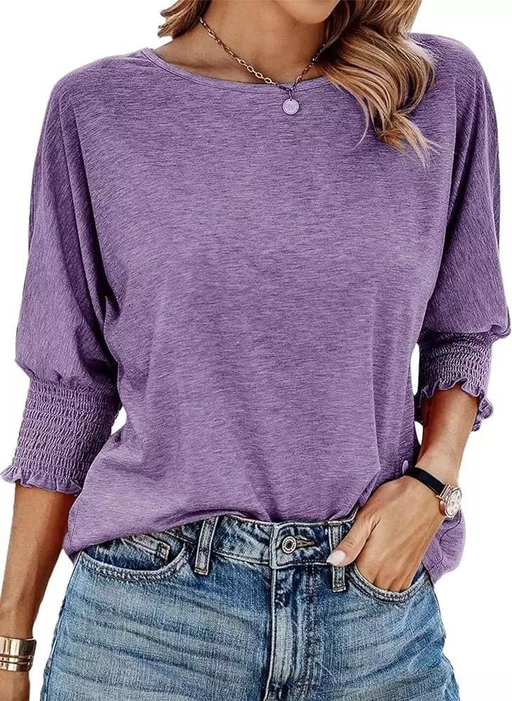 Fashionable loose-fitting round collar and cuff long T-shirt