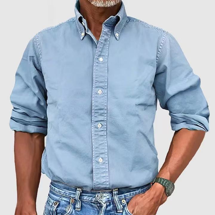 Urban versatile shirt with collar and buttons, solid color