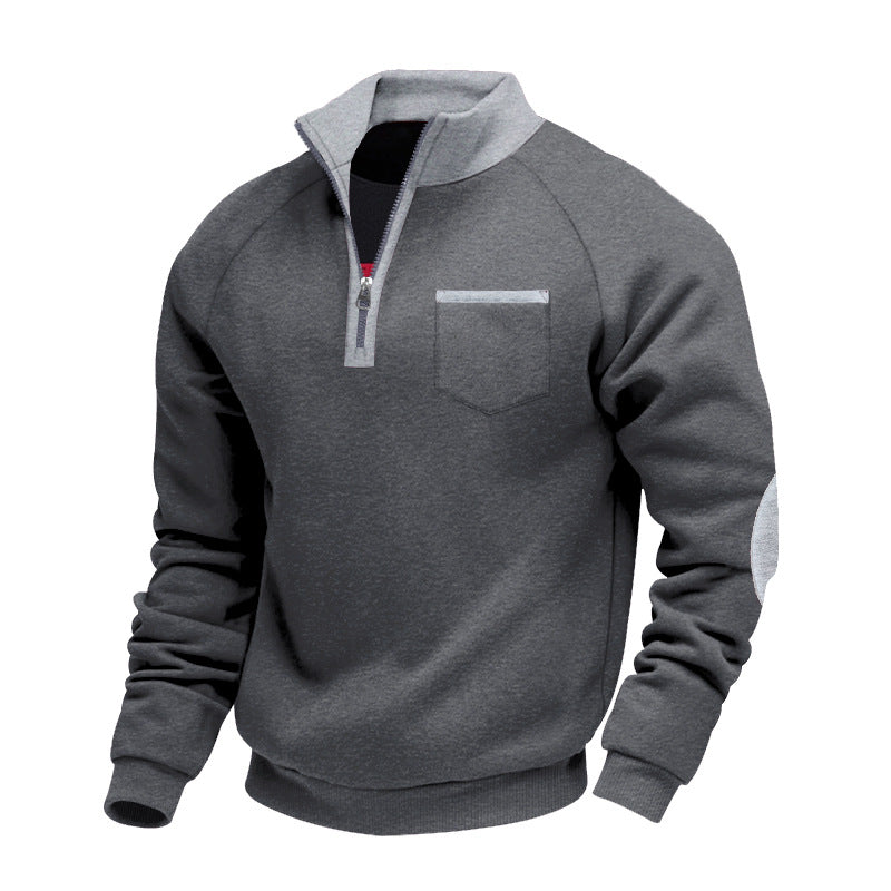 Fleece-lined winter zip-up stand collar casual long-sleeved sweatshirt