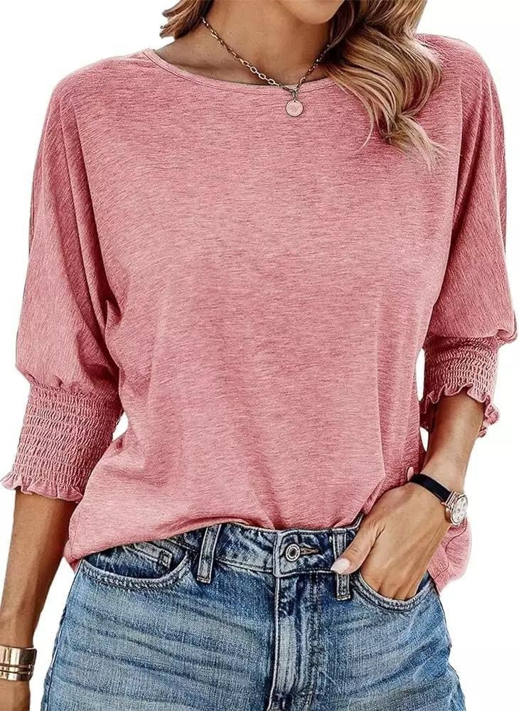 Fashionable loose-fitting round collar and cuff long T-shirt