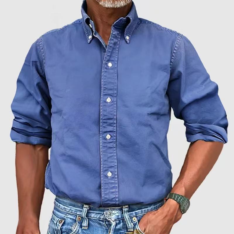 Urban versatile shirt with collar and buttons, solid color