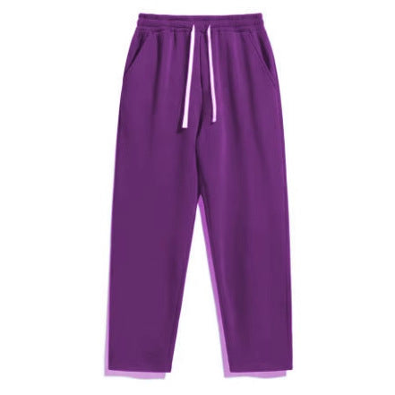 Solid color, high-waisted, slimming design, pockets, straight leg, wide-leg, loose fit pants
