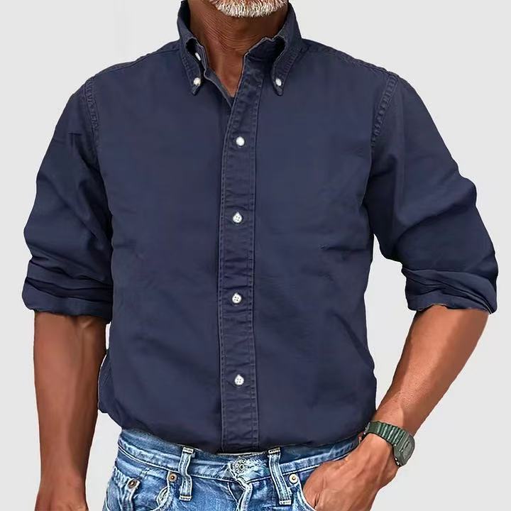 Urban versatile shirt with collar and buttons, solid color