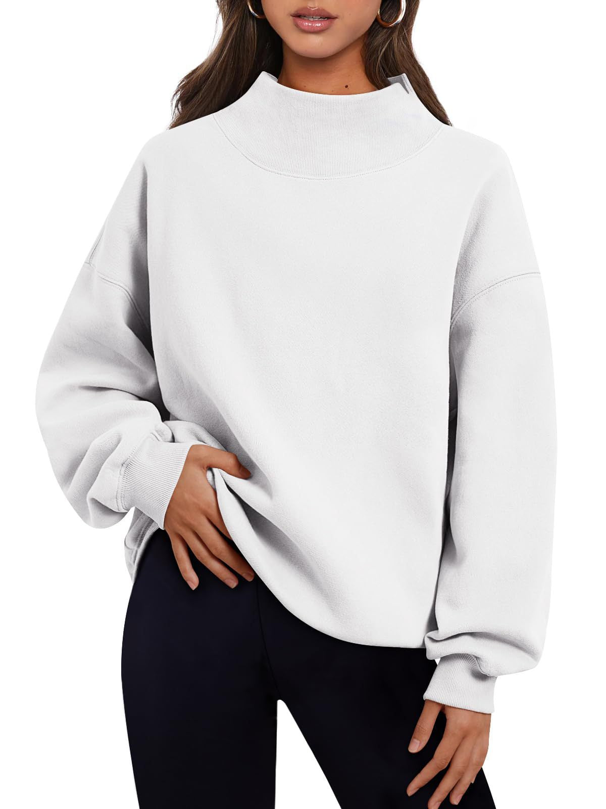 High-neck pullover sweatshirt casual sweatshirt fleece-lined top