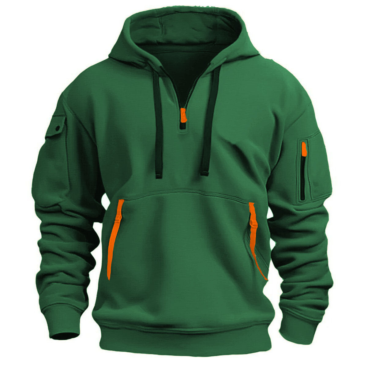 Zippered hooded sweatshirt with multiple pockets, men's sports casual jacket