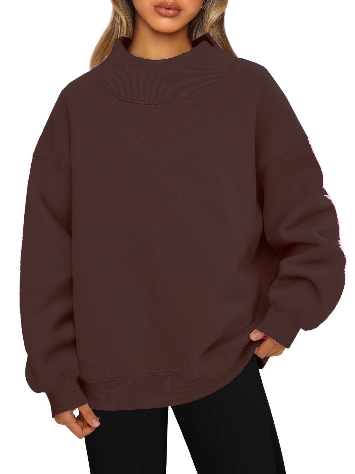 High-neck pullover sweatshirt casual sweatshirt fleece-lined top