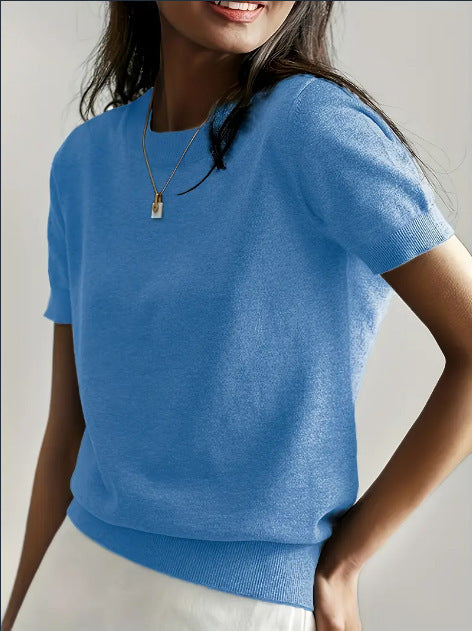 New round neck short-sleeved knit sweater