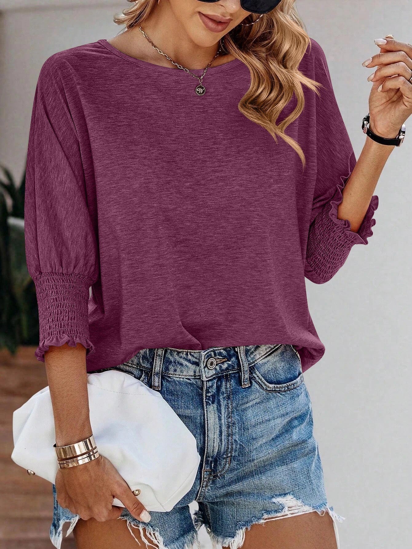 Fashionable loose-fitting round collar and cuff long T-shirt