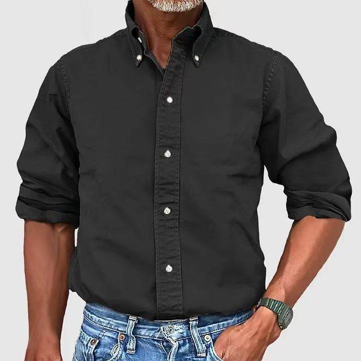 Urban versatile shirt with collar and buttons, solid color