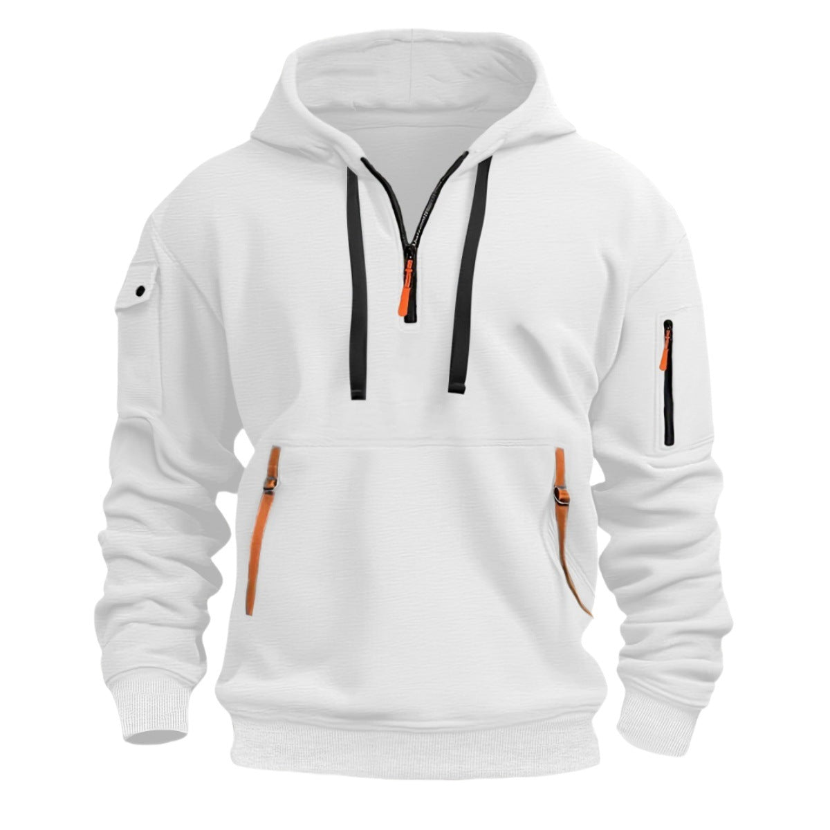 Zippered hooded sweatshirt with multiple pockets, men's sports casual jacket