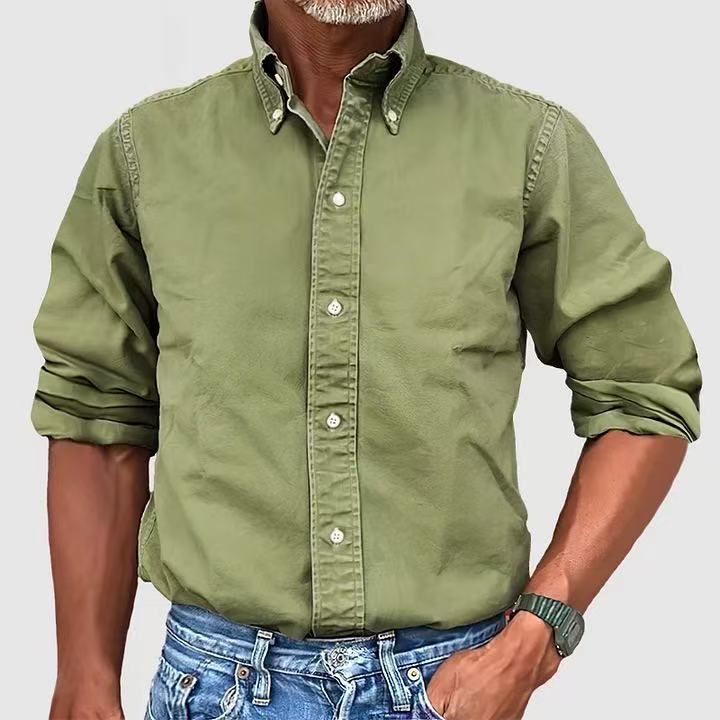 Urban versatile shirt with collar and buttons, solid color