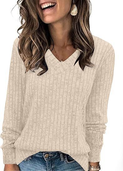 Women's Long-Sleeved V-Neck Sweater Knit T-Shirt