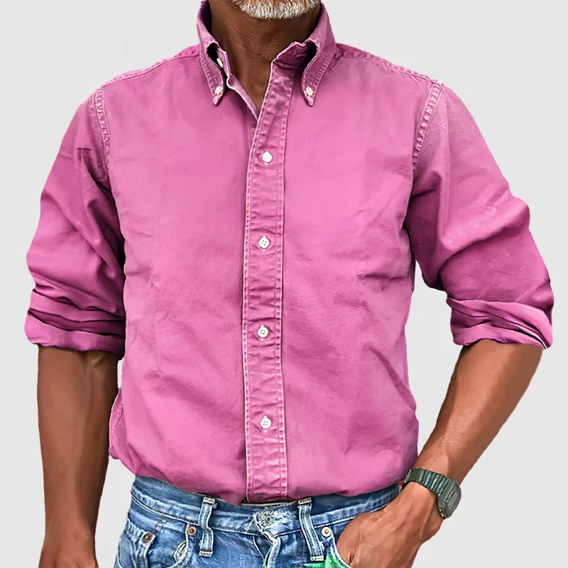 Urban versatile shirt with collar and buttons, solid color