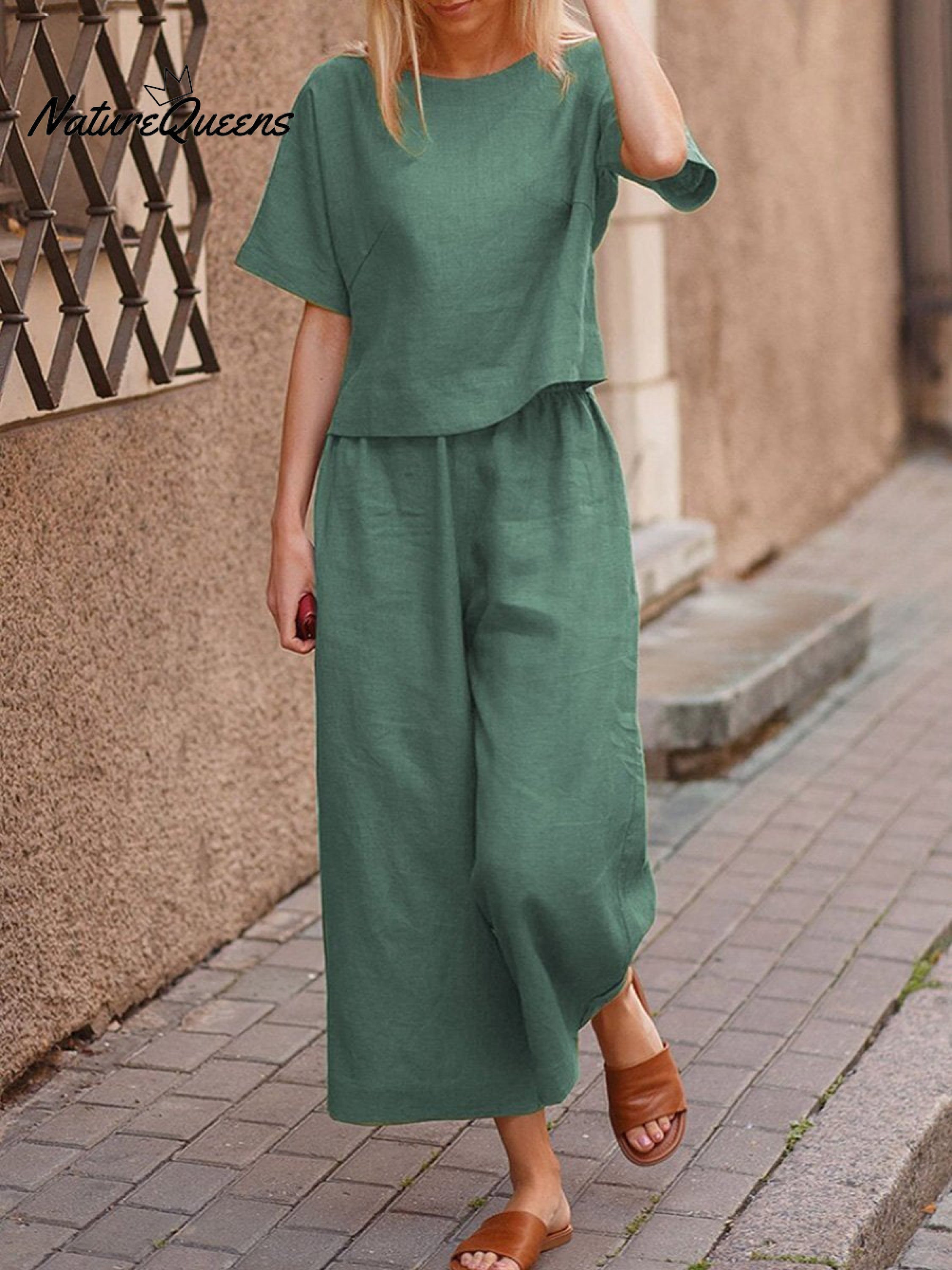 Women's Solid Color Short Sleeve Suit